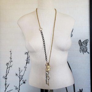 [Betsey Johnson] Long Black & Gold Charm Necklace